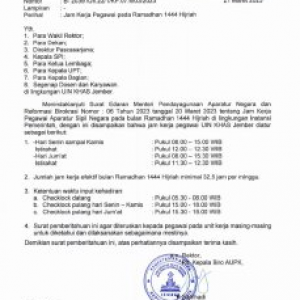 Jam Kerja Pegawai pada  Ramadhan 1444 H